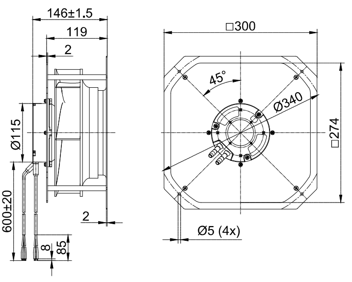 Seemtek ec centrifugal fan 2D drawing